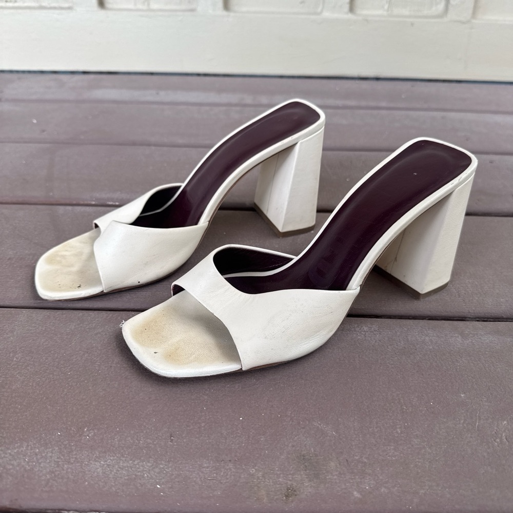 STAUD Cream Block Heel Mules